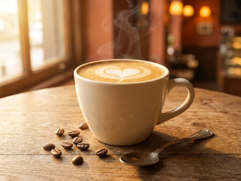 Premium coffee mug with latte art on a wooden table